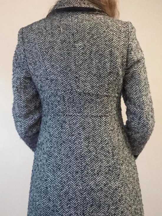 Tailored Herringbone Wool-Blend Coat in Gray - Picture 5 of 6